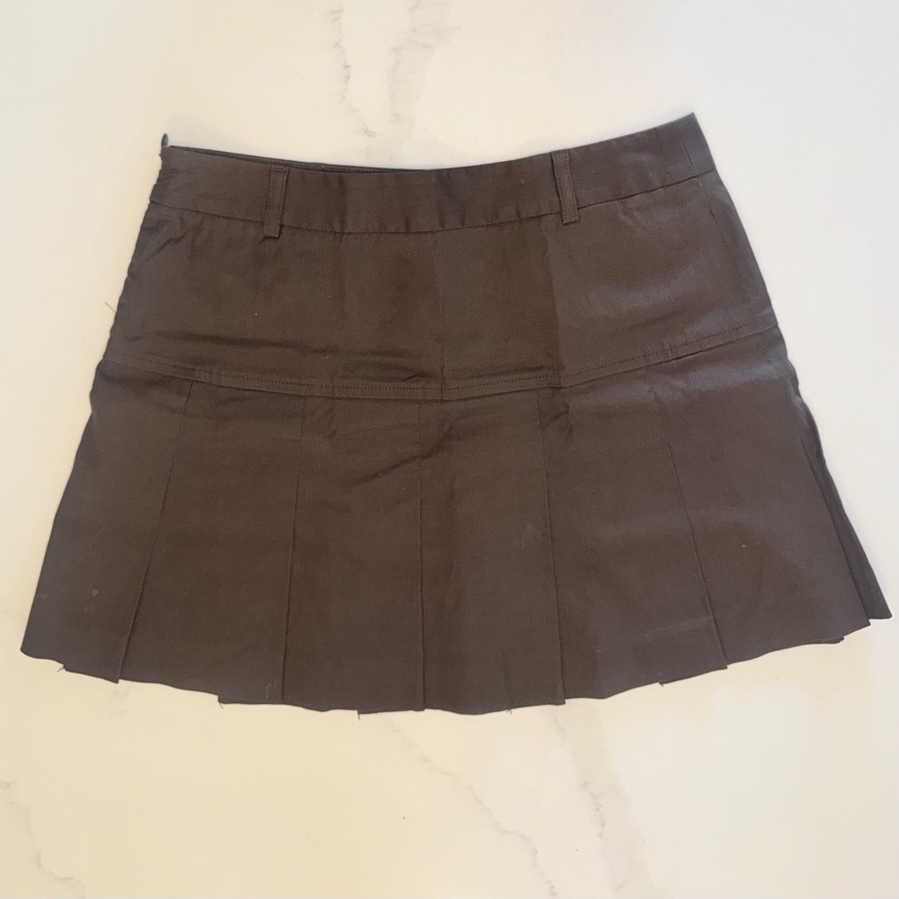 Theory Brown Mini Pleated Skirt